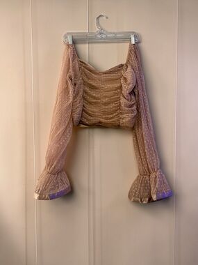 Love By Design Blush Polka Dot Sheer Ruched Crop Top